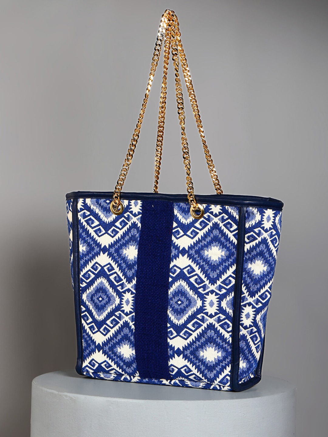 

DEEBACO Mosaic Marvel Geometric Printed Fabric Shopper Tote Bag, Blue