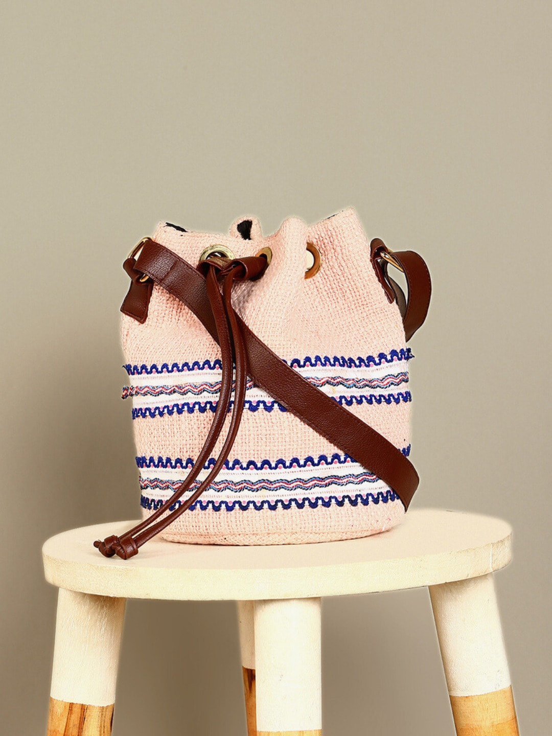 

DEEBACO Self Design Sling Bag With Cut Work, Pink