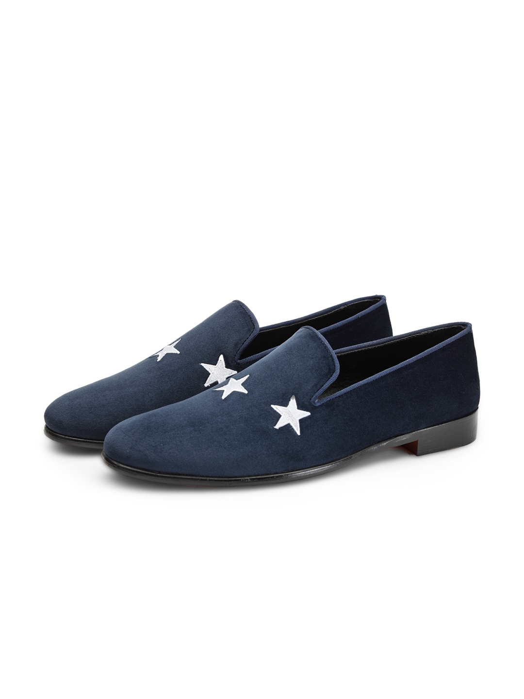 

SHUTIQ Men STELLAR Embroidered Velvet Loafers, Navy blue