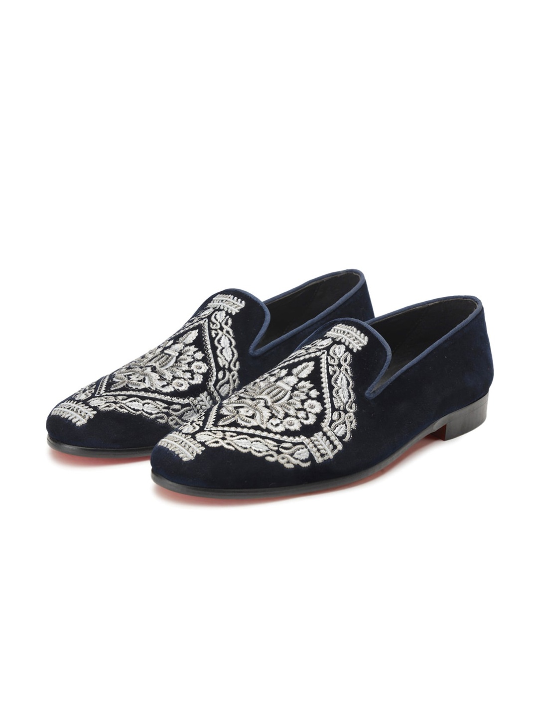 

SHUTIQ Men SAFIYA Ethnic Embellished Velvet Mojaris, Navy blue