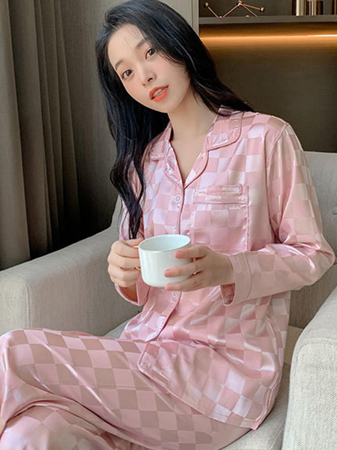 

LULU & SKY Checked Shirt & Pyjama, Pink