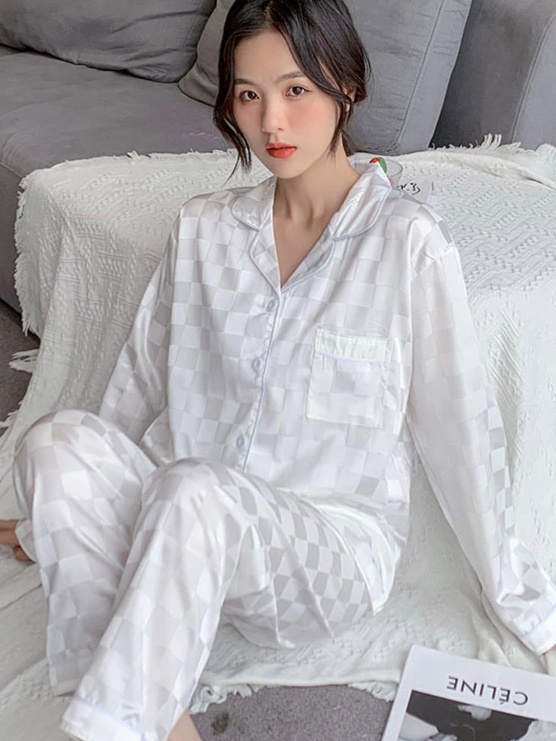 

LULU & SKY Checked Shirt & Pyjama, White