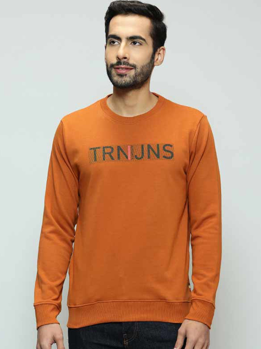 

Indian Terrain Typography Printed Pullover Sweatshirt, Orange