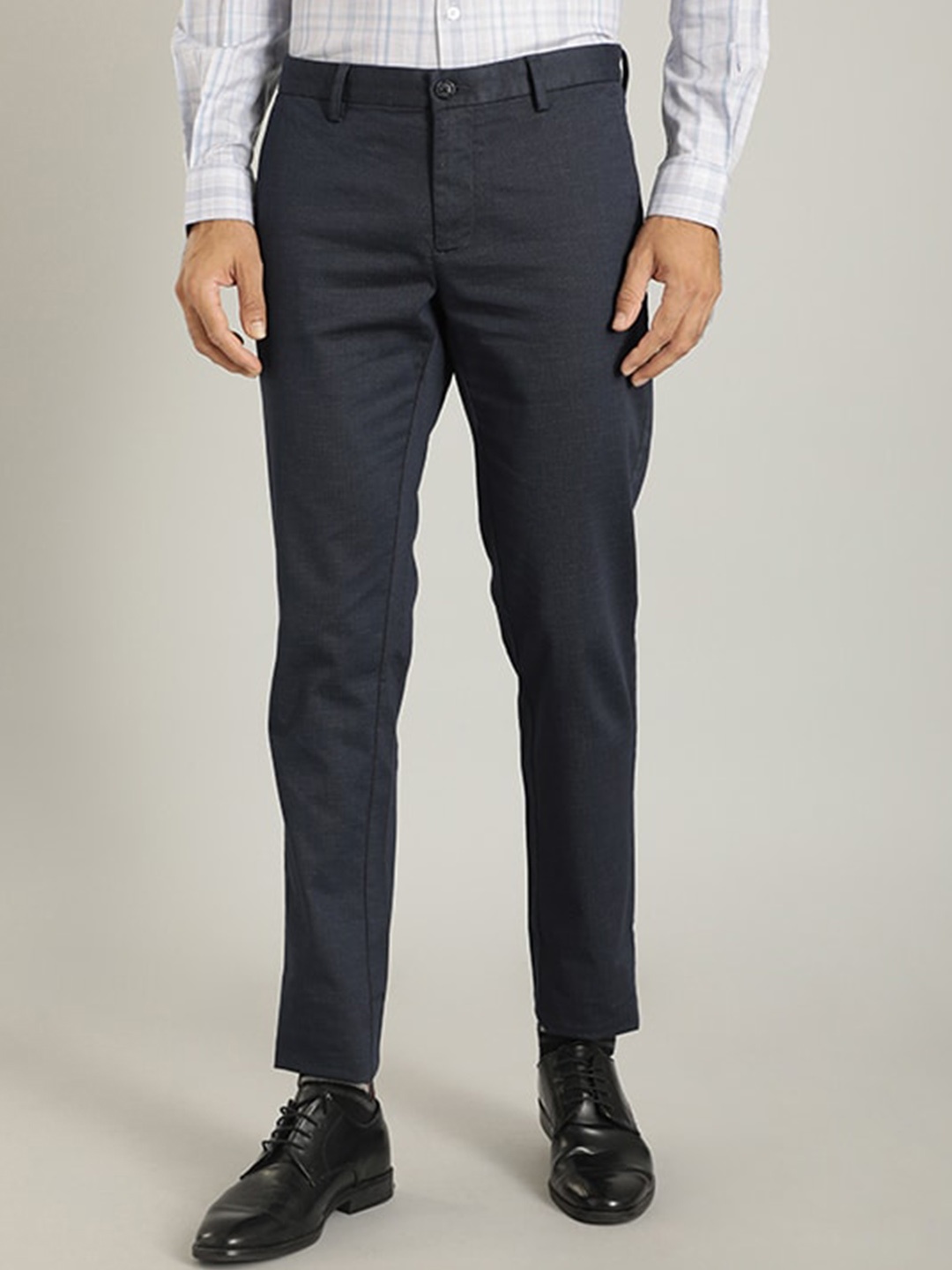 

Indian Terrain Men Brooklyn Mid-Rise Regular Fit Formal Trouser, Navy blue