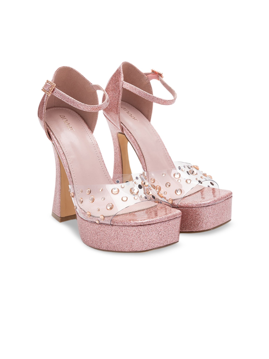 

Anaar Embellished Block Party Heels With Ankle Loop, Pink