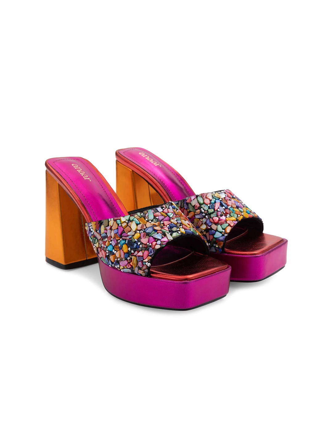 

Anaar Sunset Ethnic Embellished Platform Heels, Pink