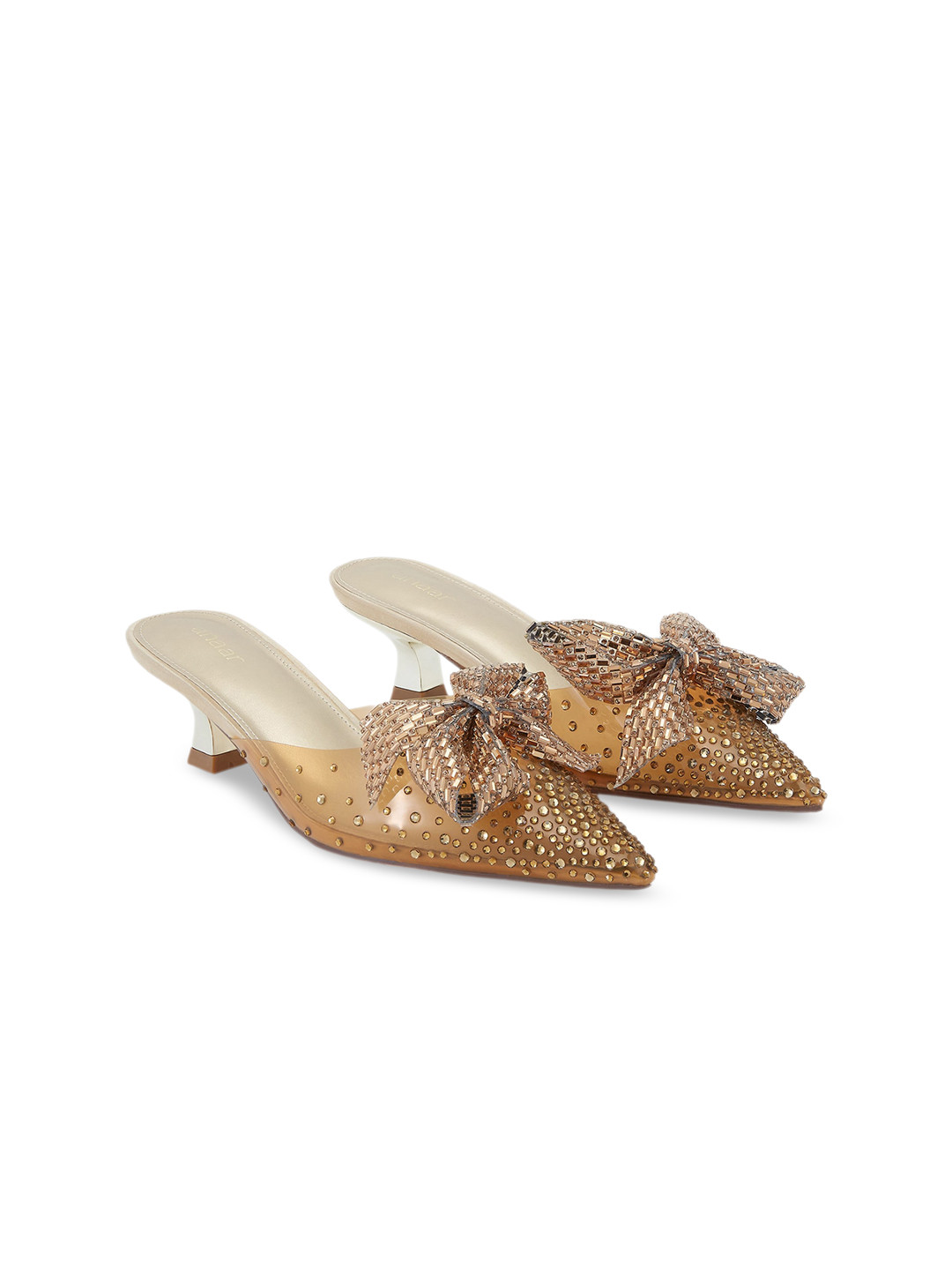 

Anaar Embellished Pointed Toe Kitten Party Mules, Gold