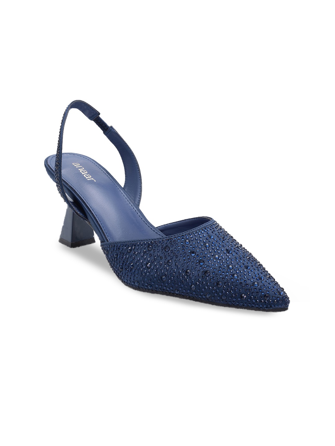 

Anaar Weekend Ethnic Embellished Pointed Toe Block Pumps With Backstrap, Navy blue