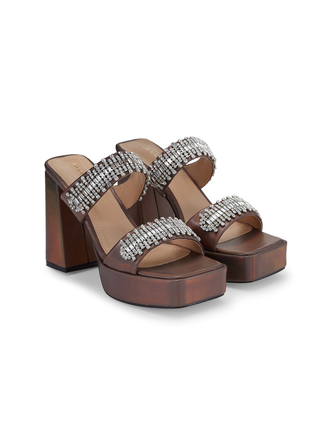 

Anaar Bijou Ethnic Embellished Double Strap Platform Heels, Grey