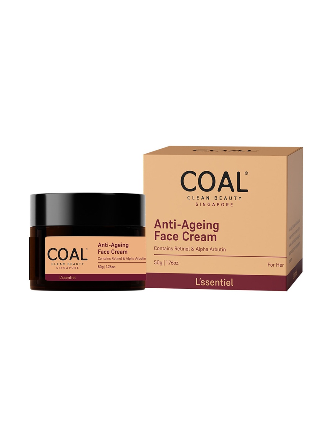 

COAL CLEAN BEAUTY L'ssentiel Anti-Aging Face Cream with Retinol & Alpha Arbutin - 50g, Brown