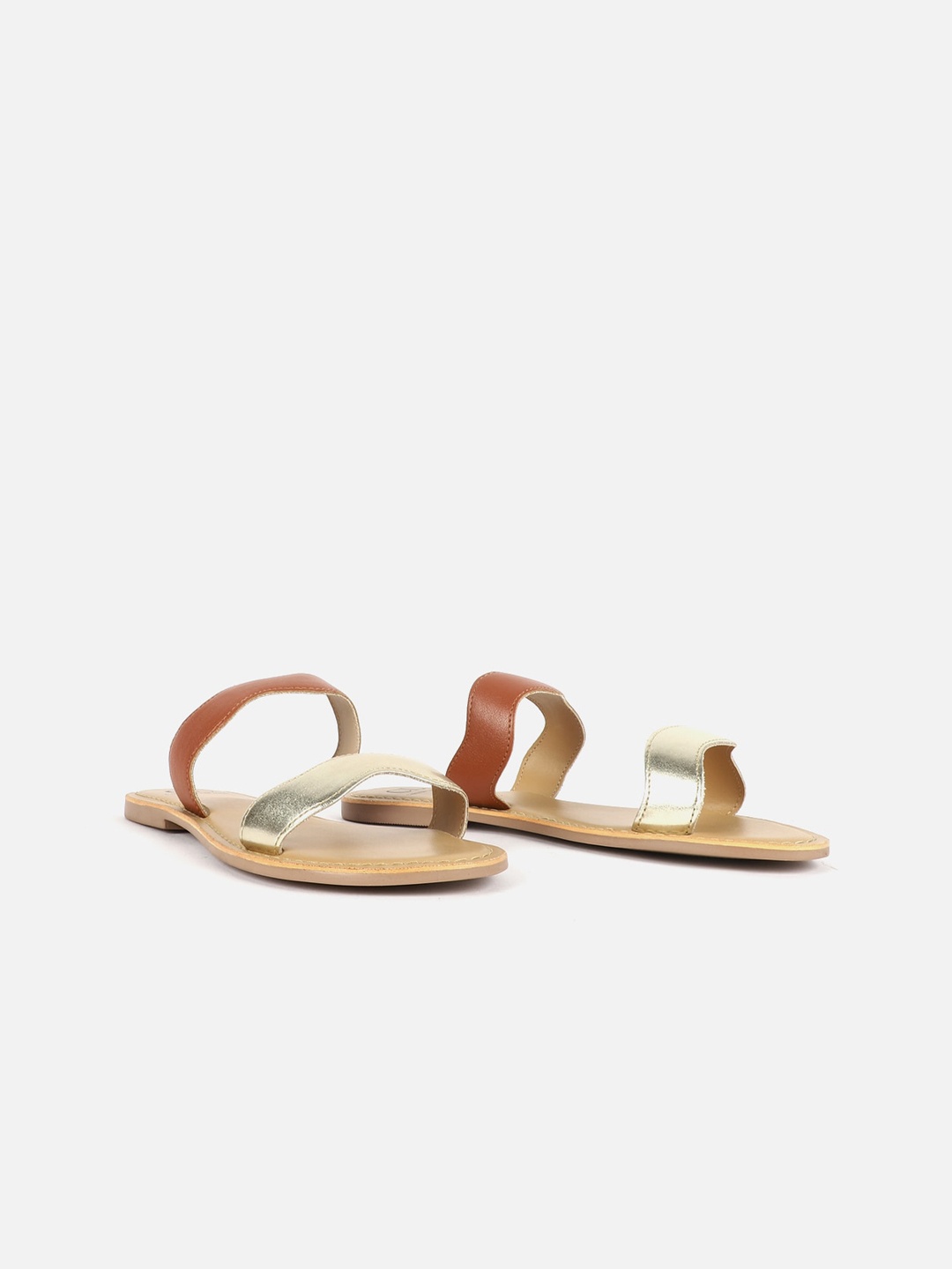 

Carlton London Textured Double Straps Open Toe Flats, Tan
