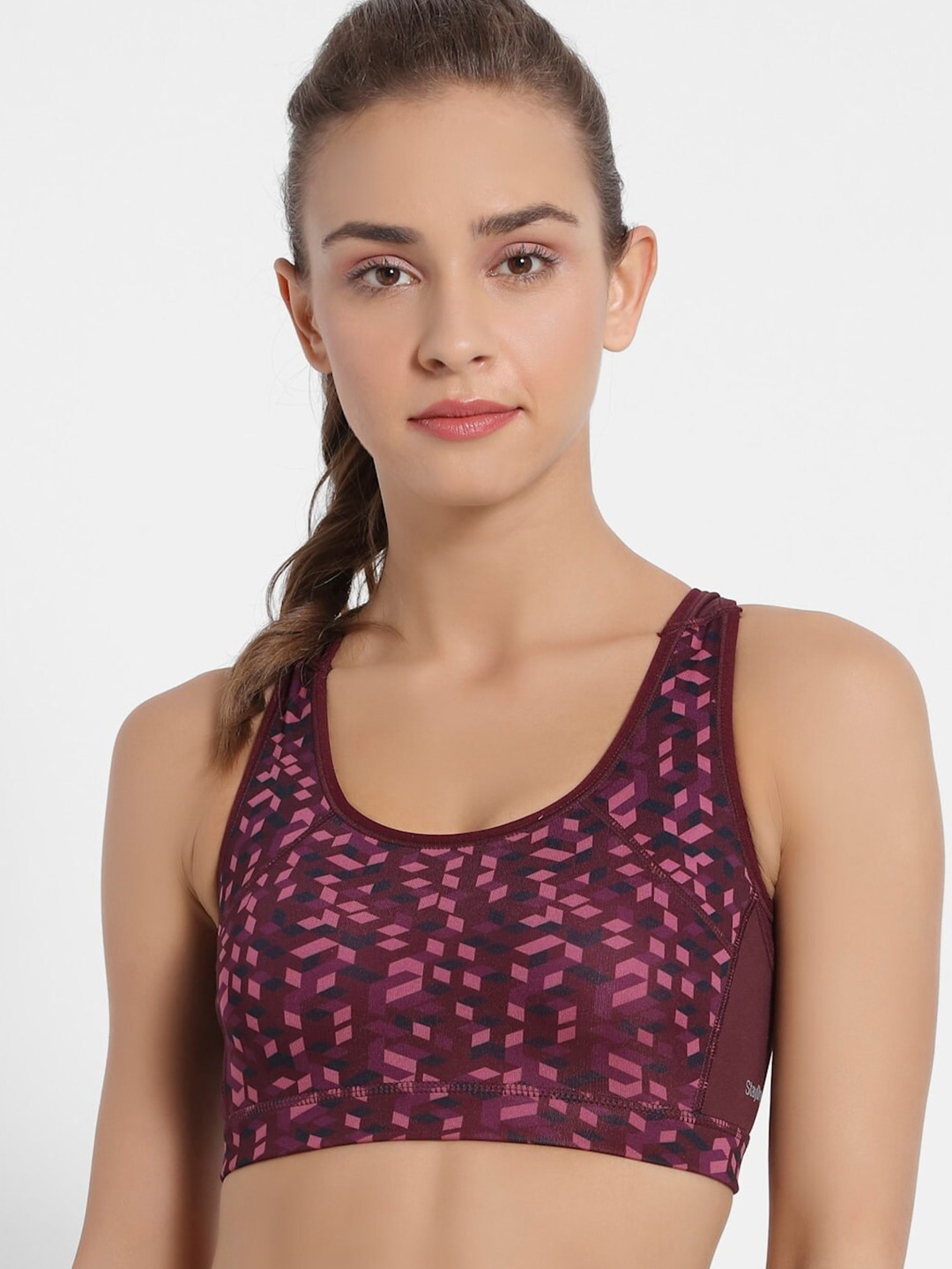 

Jockey Graphic Printed Full Coverage Lightly Padded Workout Bra With Anti Microbial, Magenta