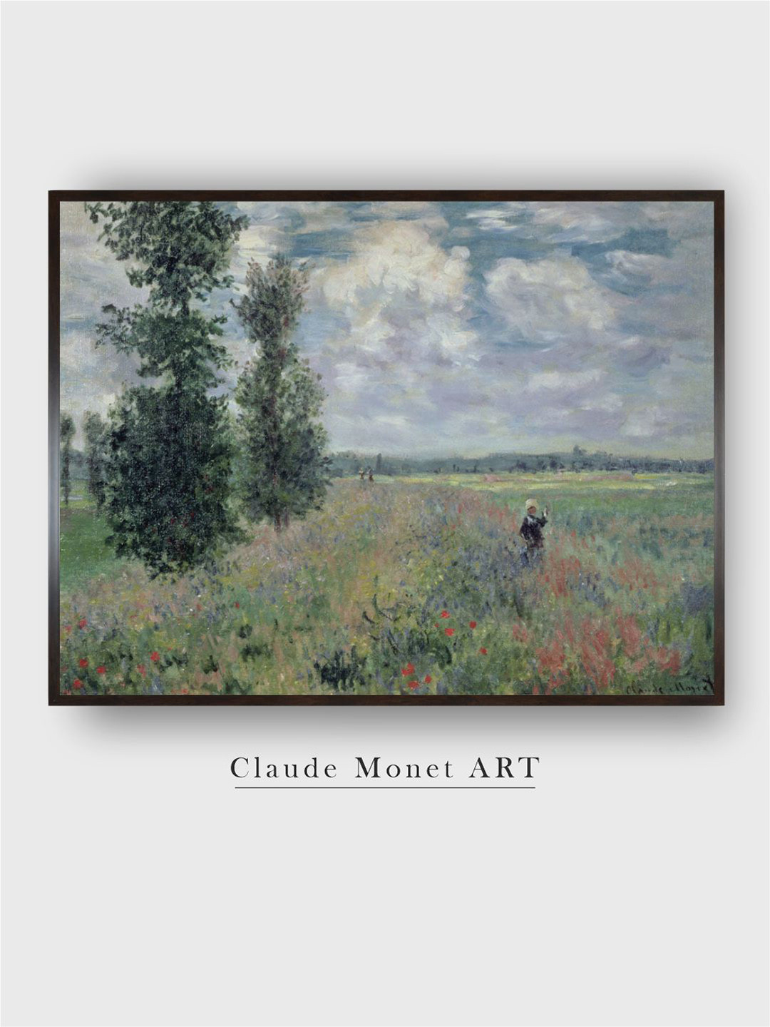 

The Art House Green & Beige Floral and Botanical Wooden Painting The Poppy Field Wall Art, Blue