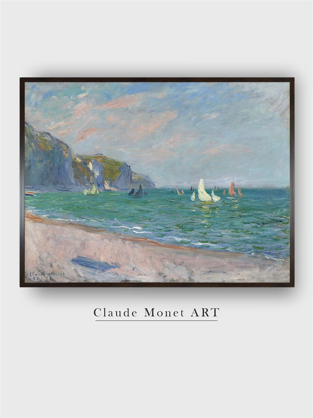 

The Art House Green & Blue Boats Below The Cliffs Wooden Framed Painting Wall Art