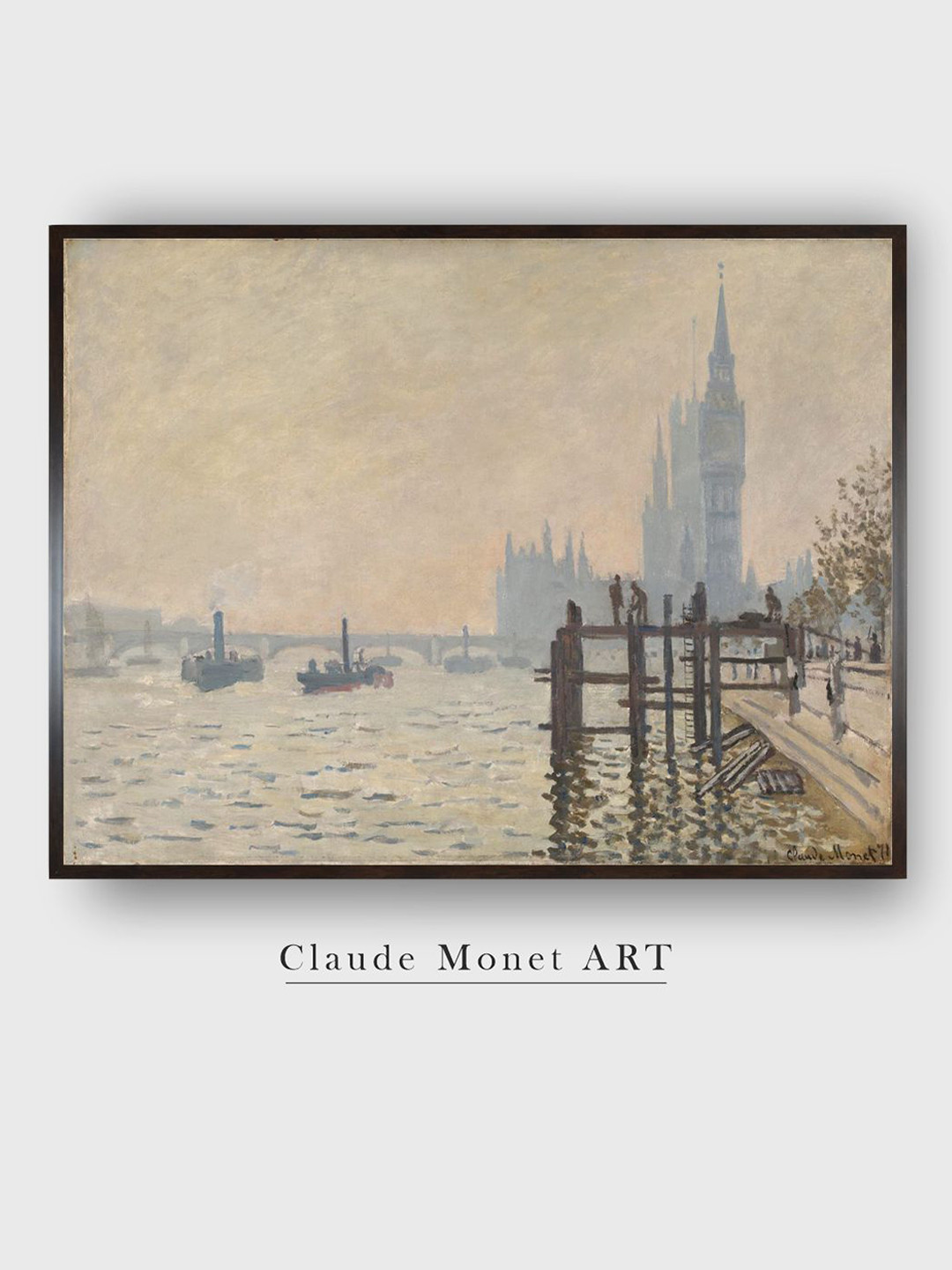 

The Art House Beige & Black Monet Thames Painting Wall Art
