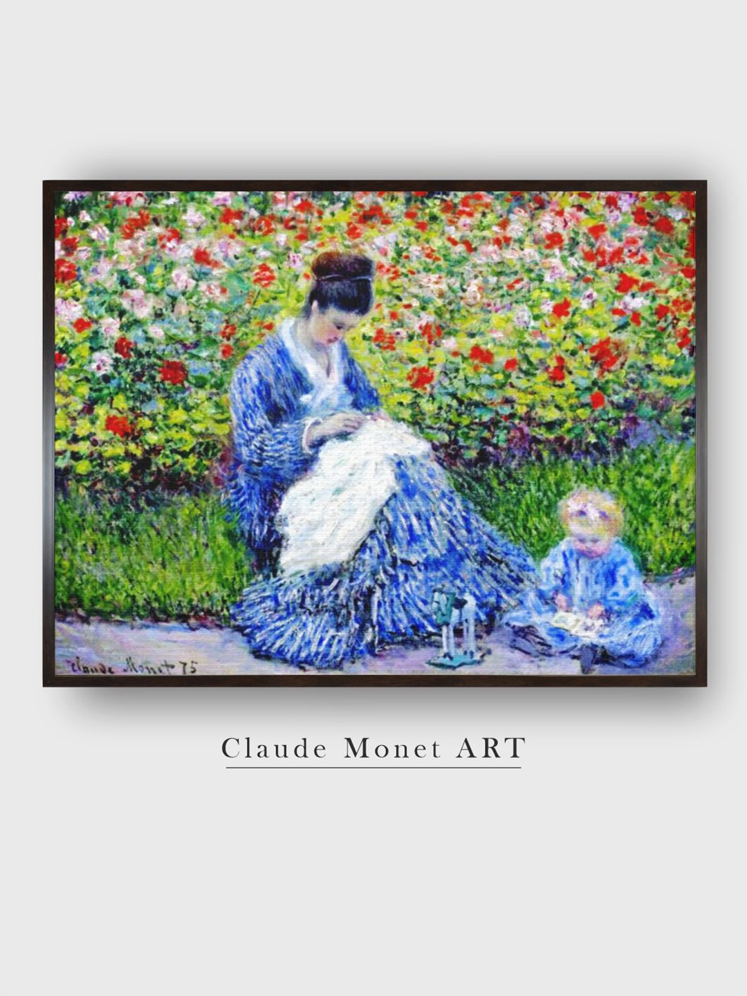

The Art House Green & Blue Madame Monet and Child in a Garden Painting Wall Art