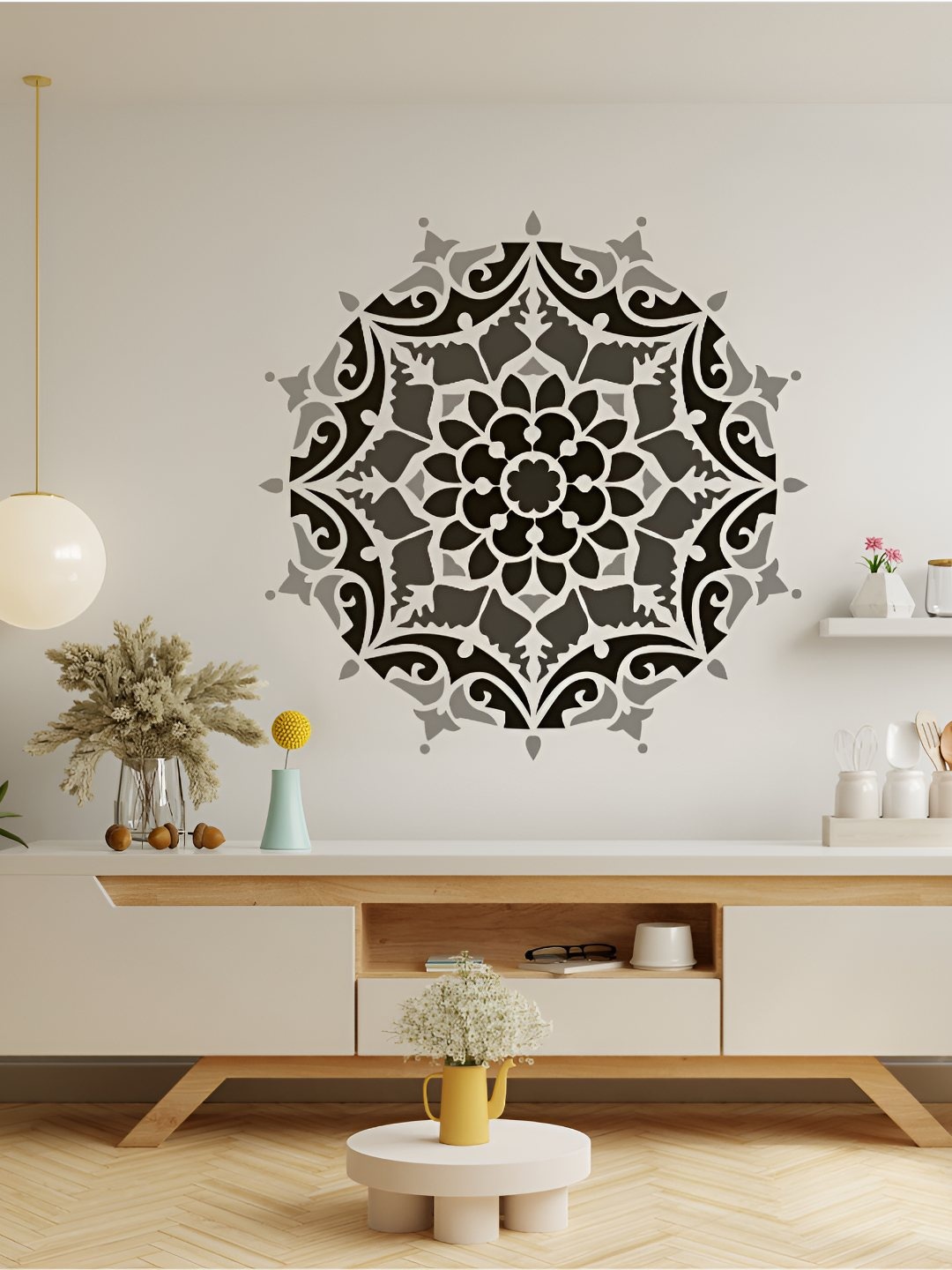 

KAYRA DECOR Heavenly White Mandala Design Wall Painting Stencil