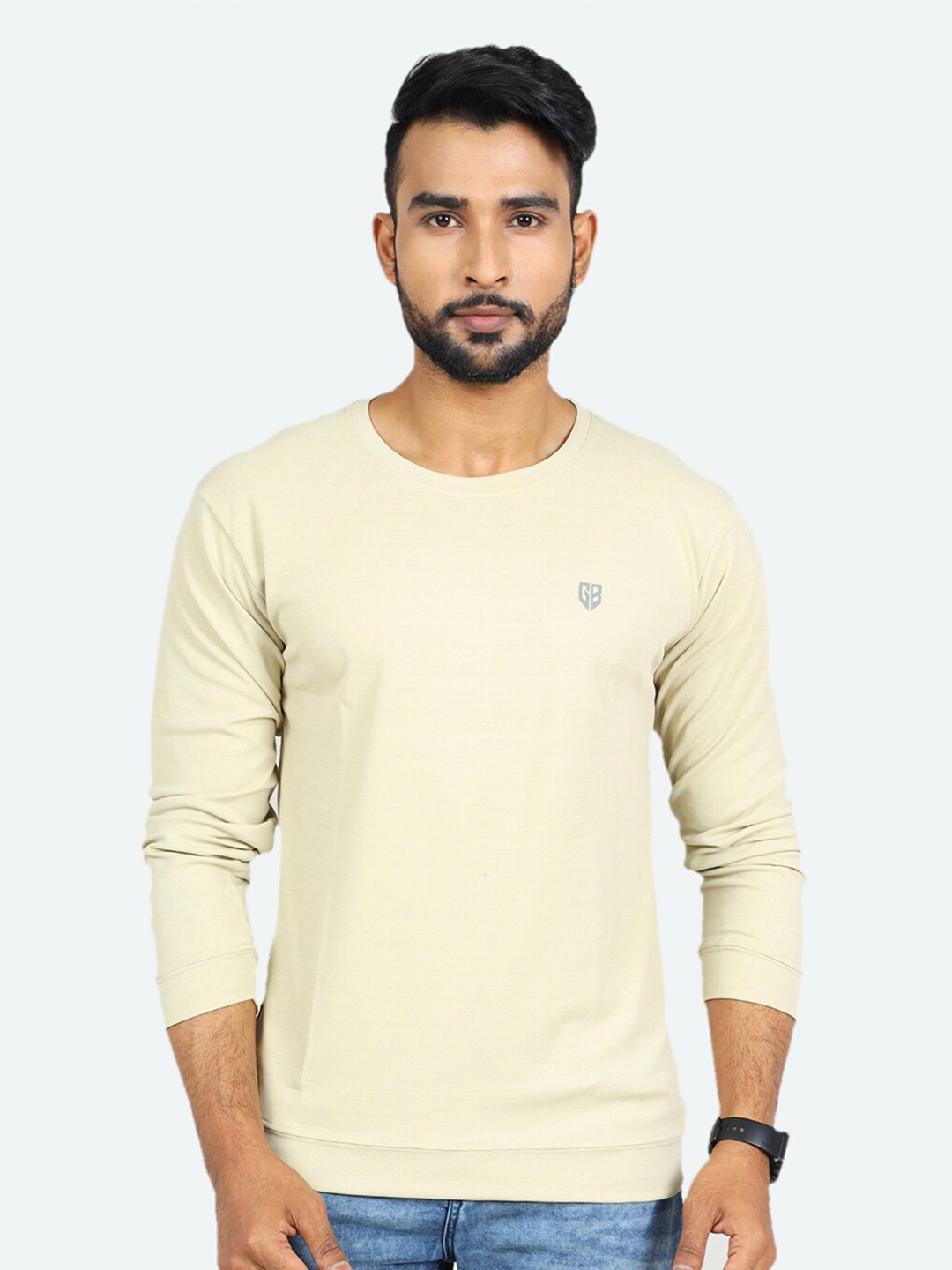 

GAME BEGINS Round Neck Long Sleeves T-shirt, Beige