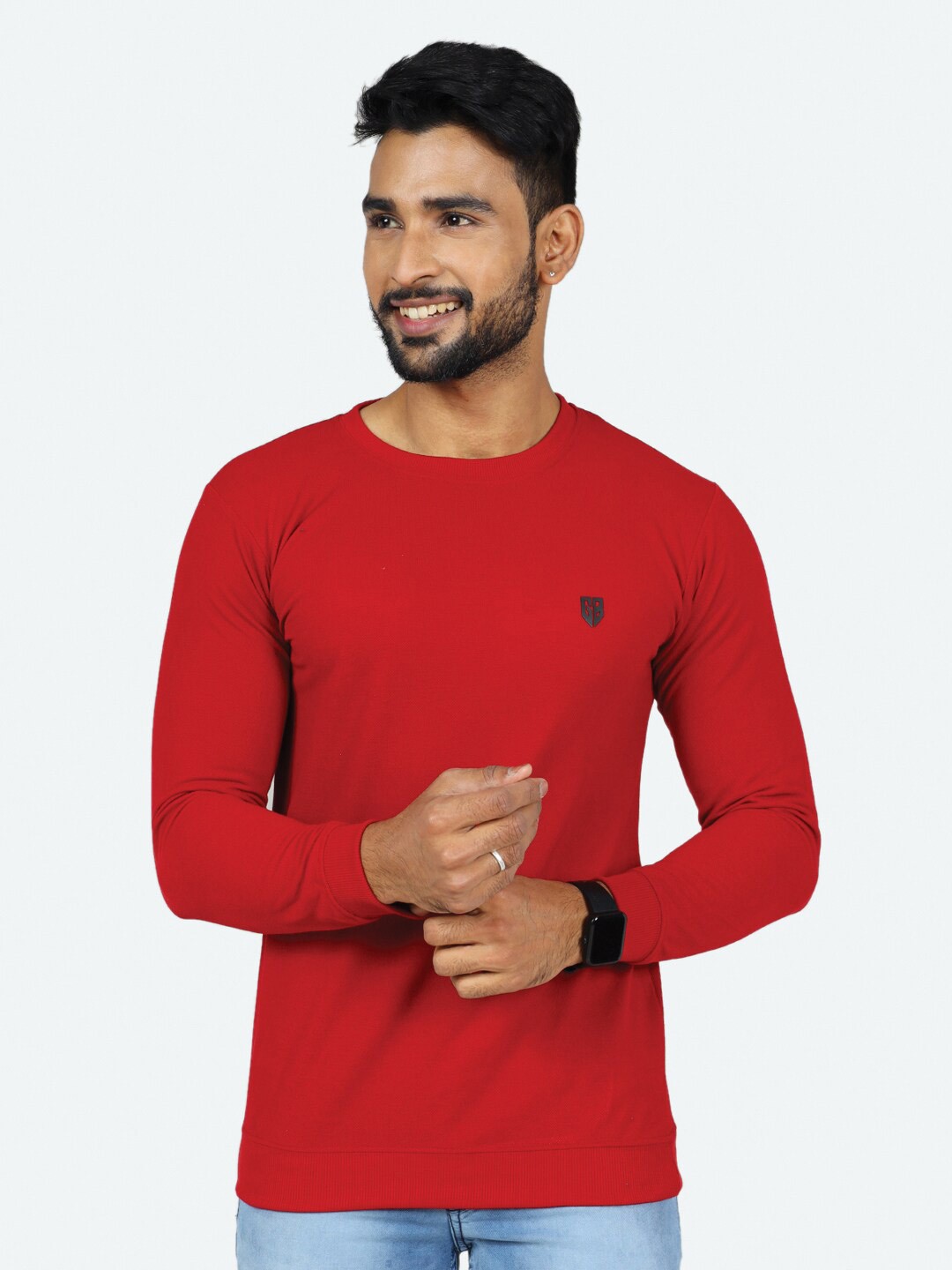 

GAME BEGINS Round Neck Jacquard Pullover Sweatshirt, Maroon