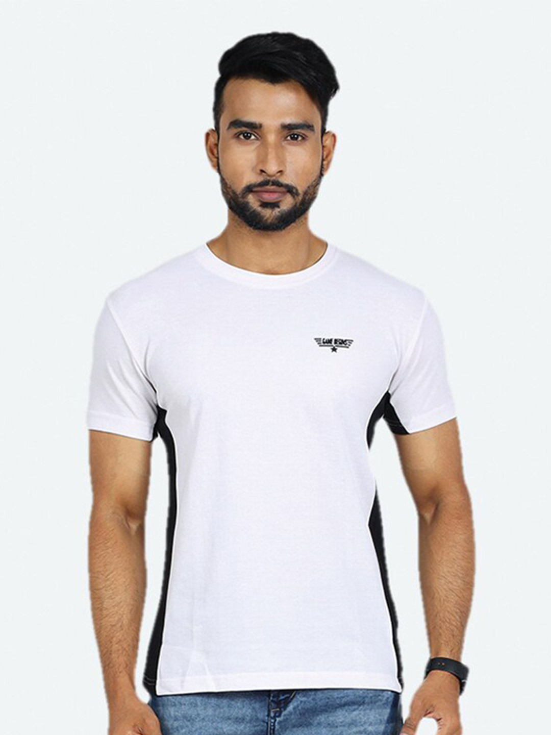 

GAME BEGINS Round Neck Pure Cotton T-shirt, White