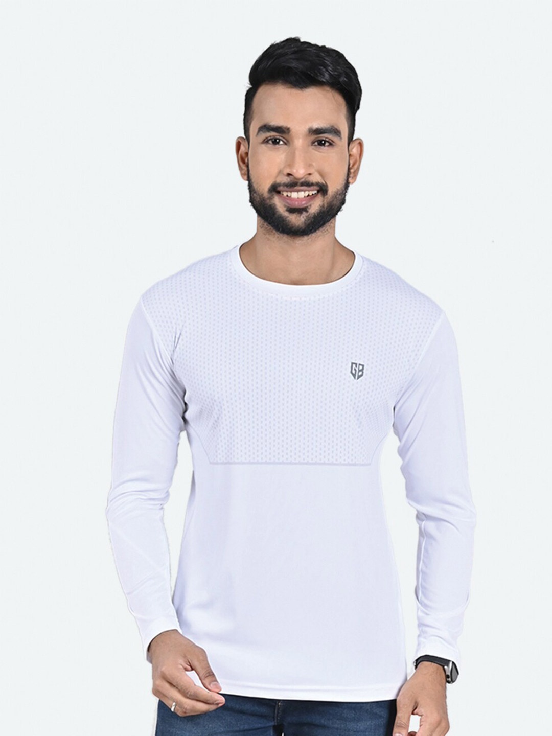 

GAME BEGINS Geometric Printed Long Sleeves T-shirt, White