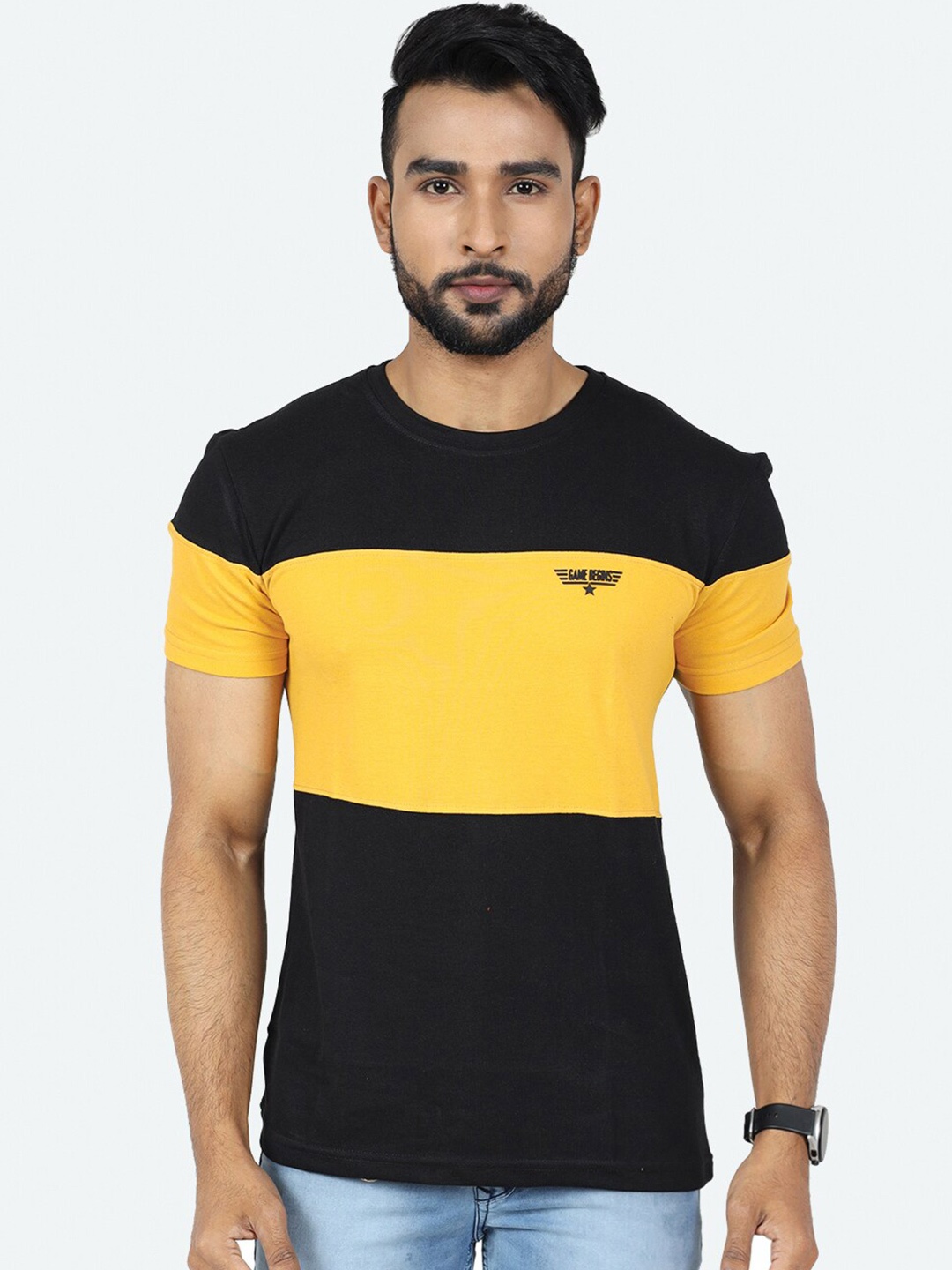

GAME BEGINS Colourblocked Pure Cotton T-shirt, Black