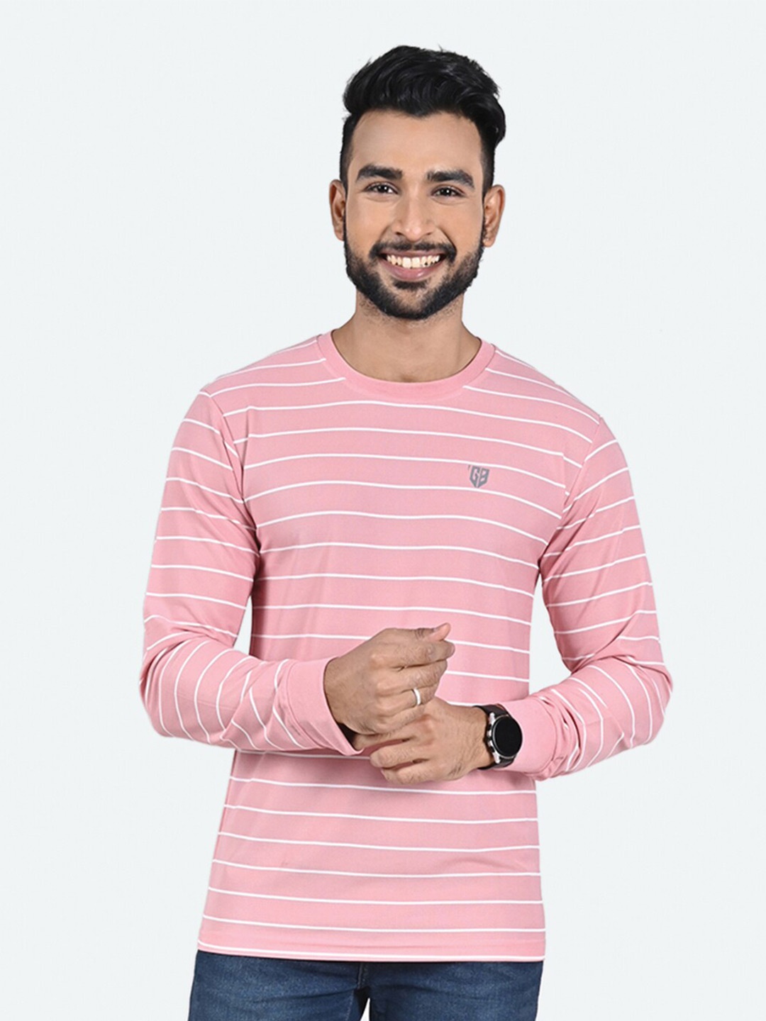 

GAME BEGINS Striped Long Sleeves T-shirt, Pink