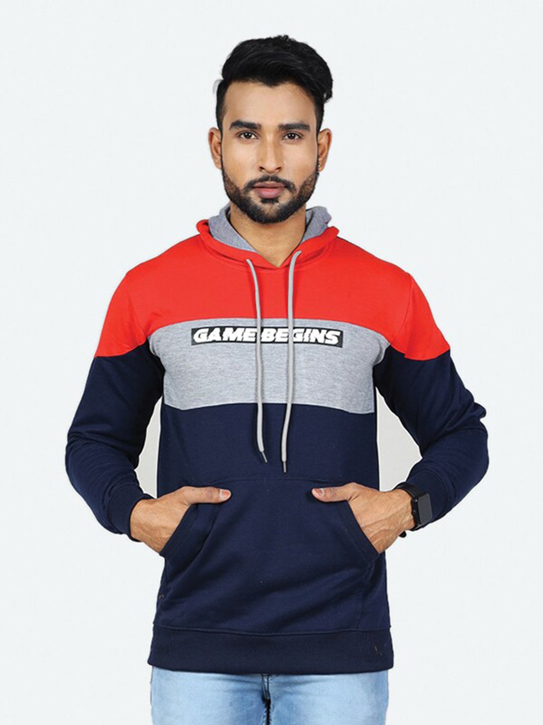 

GAME BEGINS Colourblocked Hooded Fleece Sweatshirt, Red