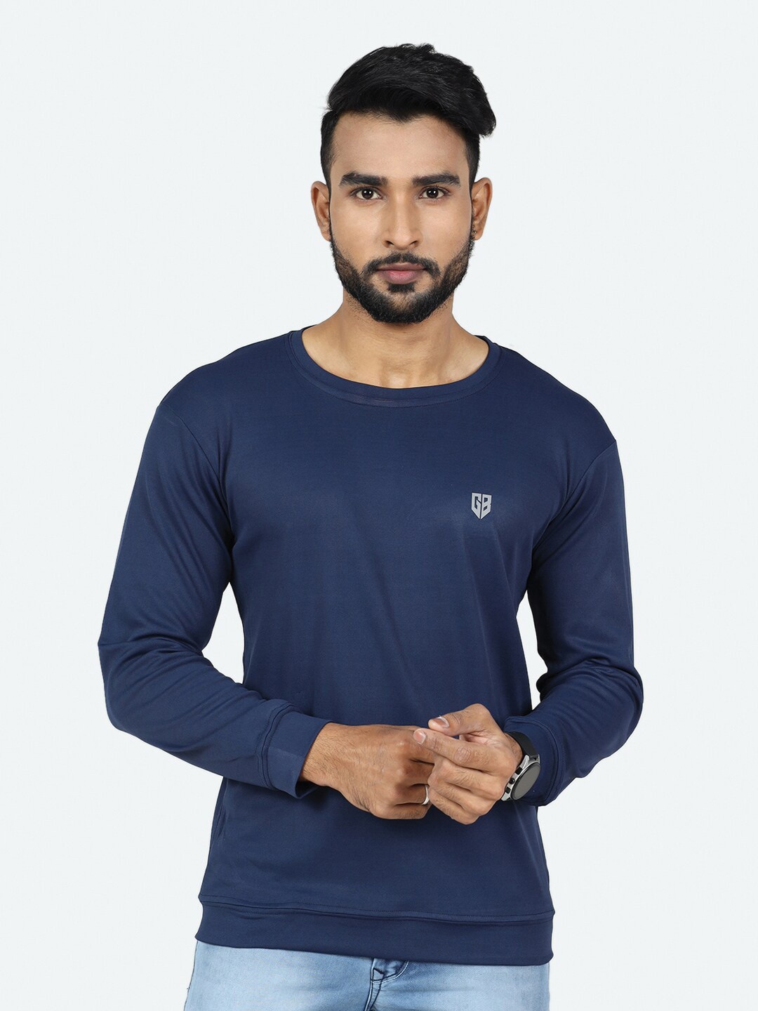 

GAME BEGINS Round Neck Full Sleeves T-Shirt, Navy blue