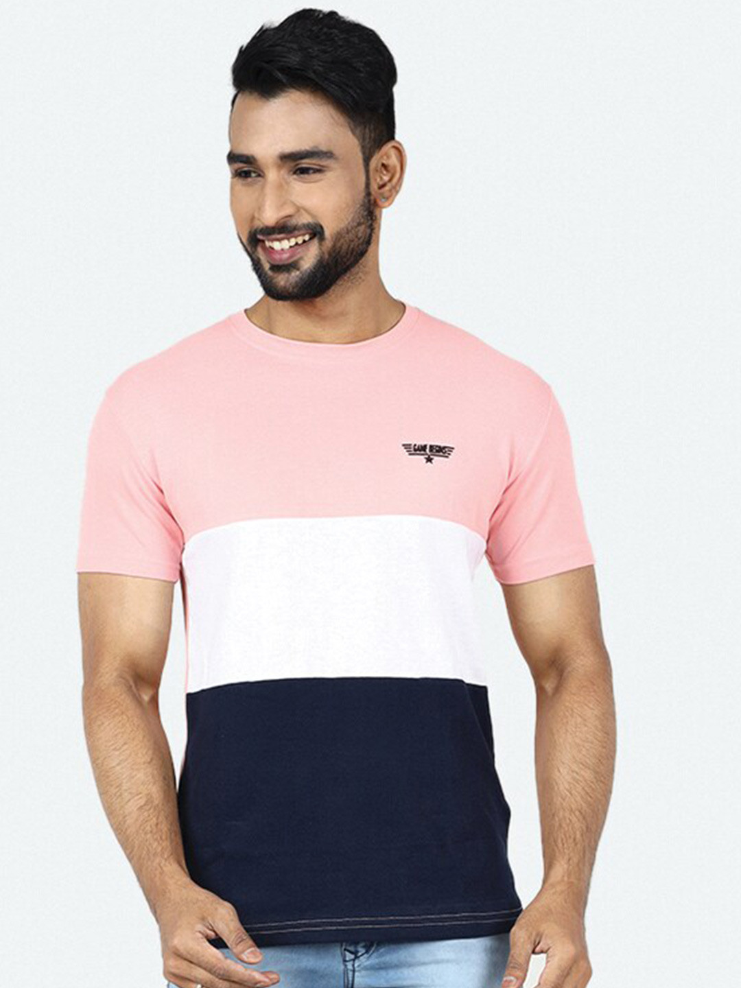 

GAME BEGINS Colourblocked Round Neck T-shirt, Pink