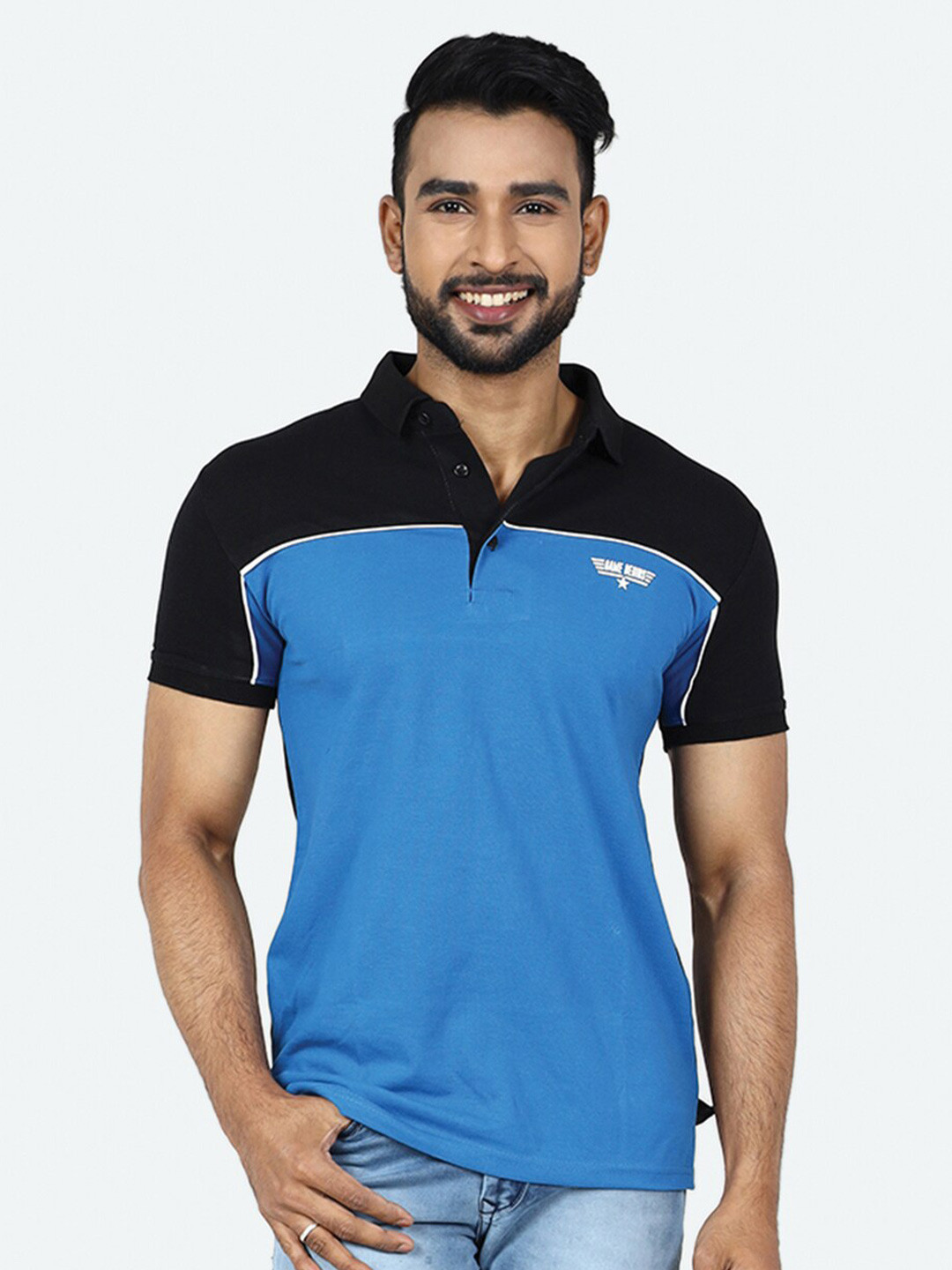 

GAME BEGINS Coloblocked Polo Collar T-shirt, Blue