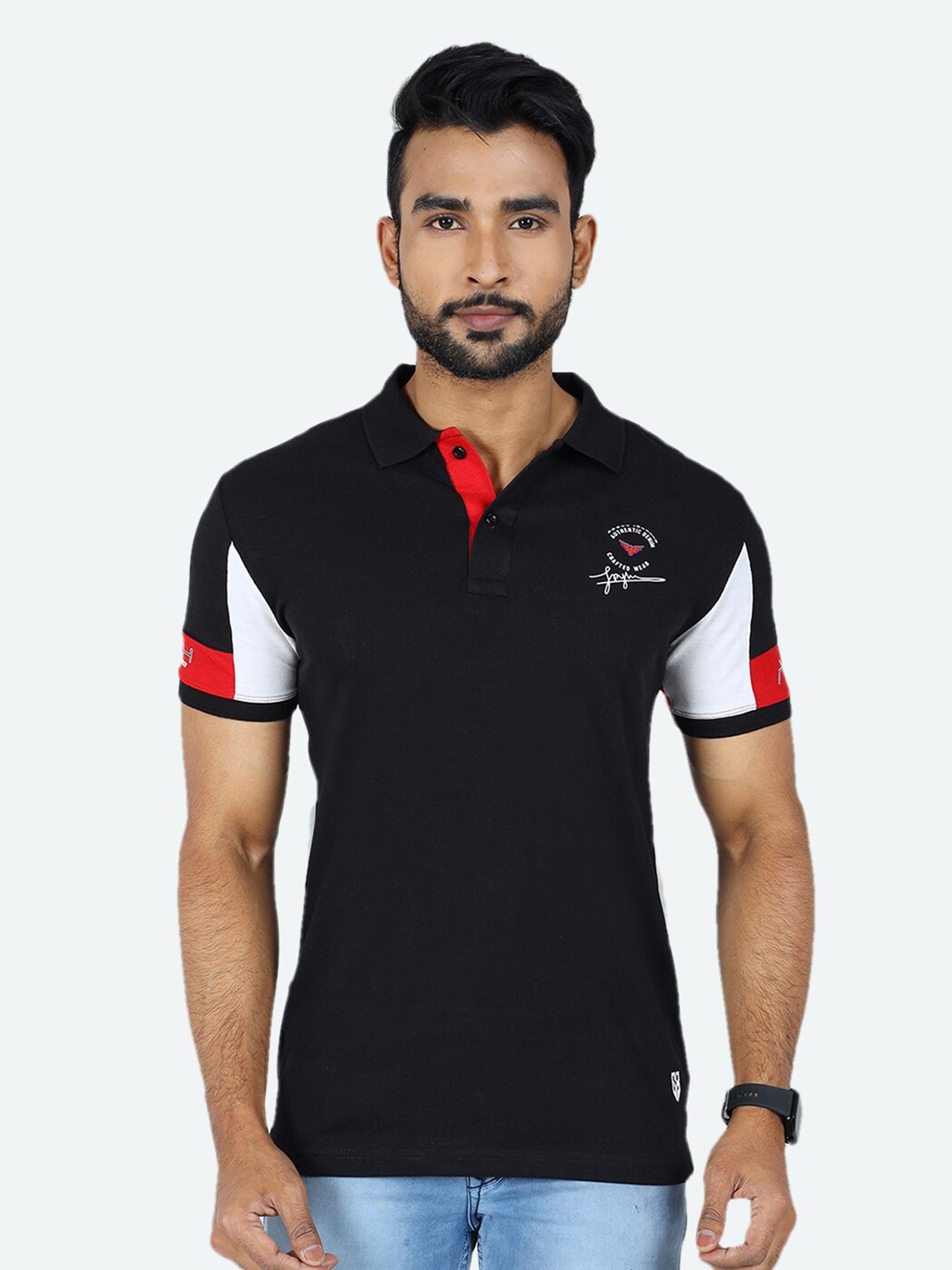 

GAME BEGINS Polo Collar Pure Cotton T-shirt, Black
