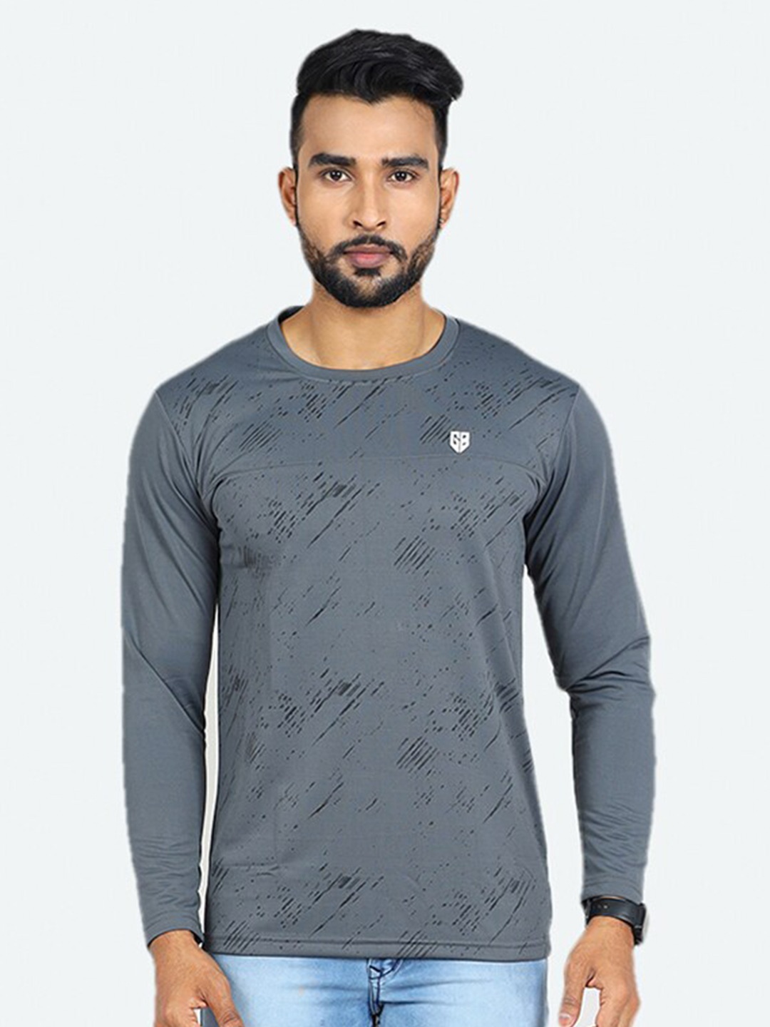 

GAME BEGINS Abstract Printed Cotton T-shirt, Grey