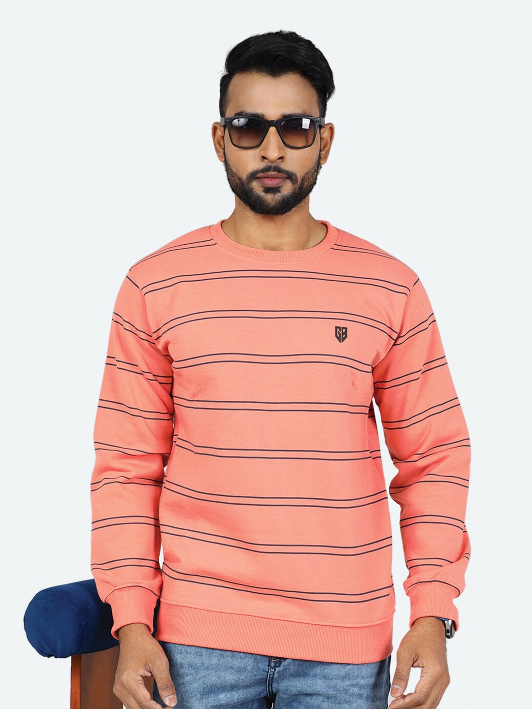 

GAME BEGINS Striped Round Neck Fleece Sweatshirt, Pink