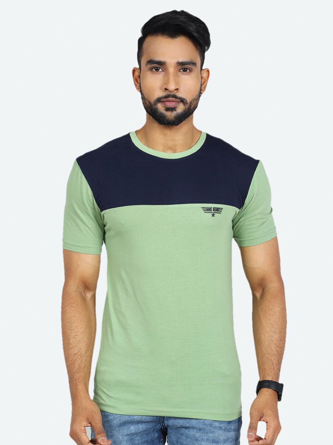 

GAME BEGINS Colourblocked Pure Cotton T-shirt, Green