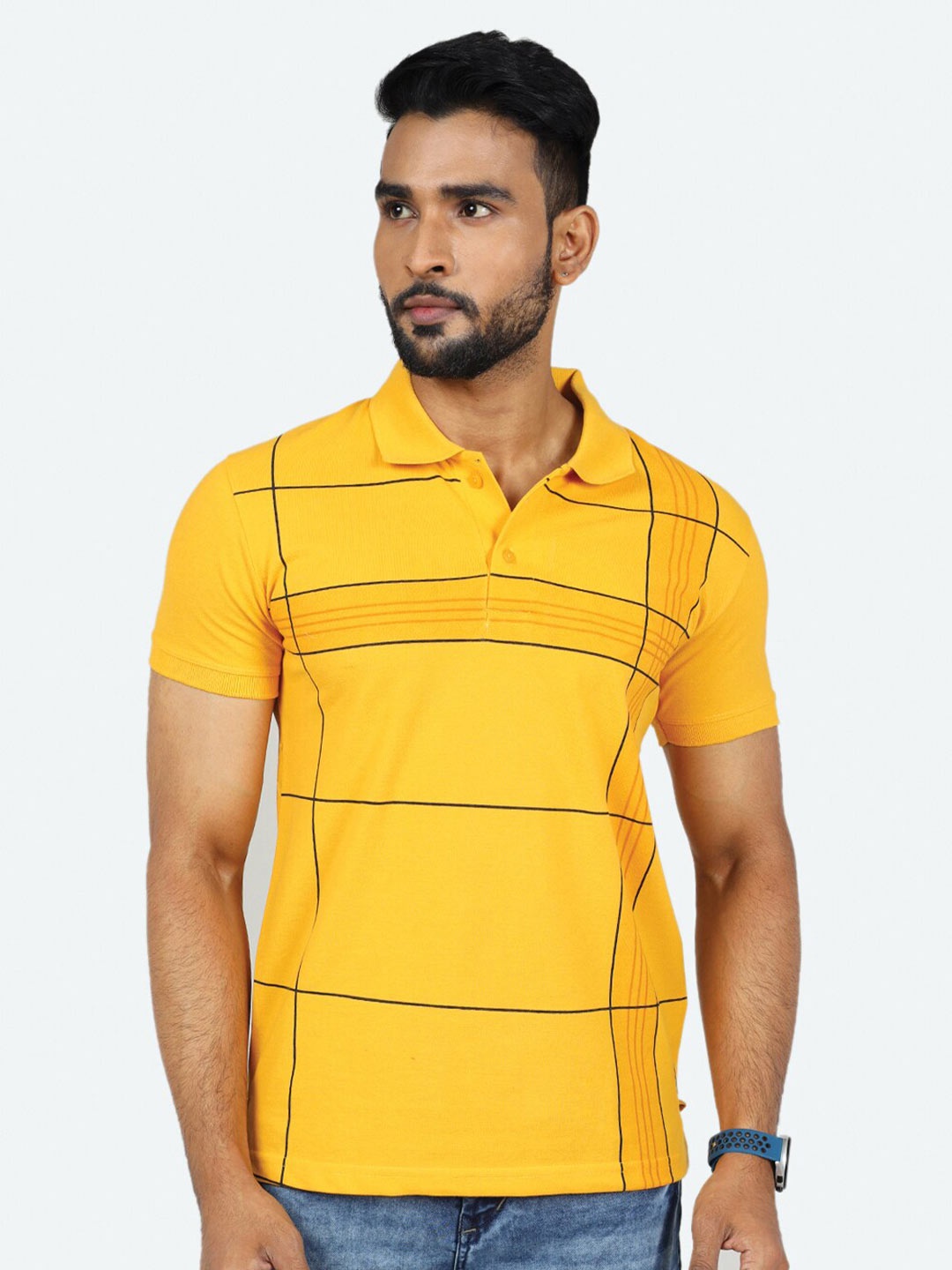 

GAME BEGINS Striped Cotton Polo Collar T-shirt, Yellow