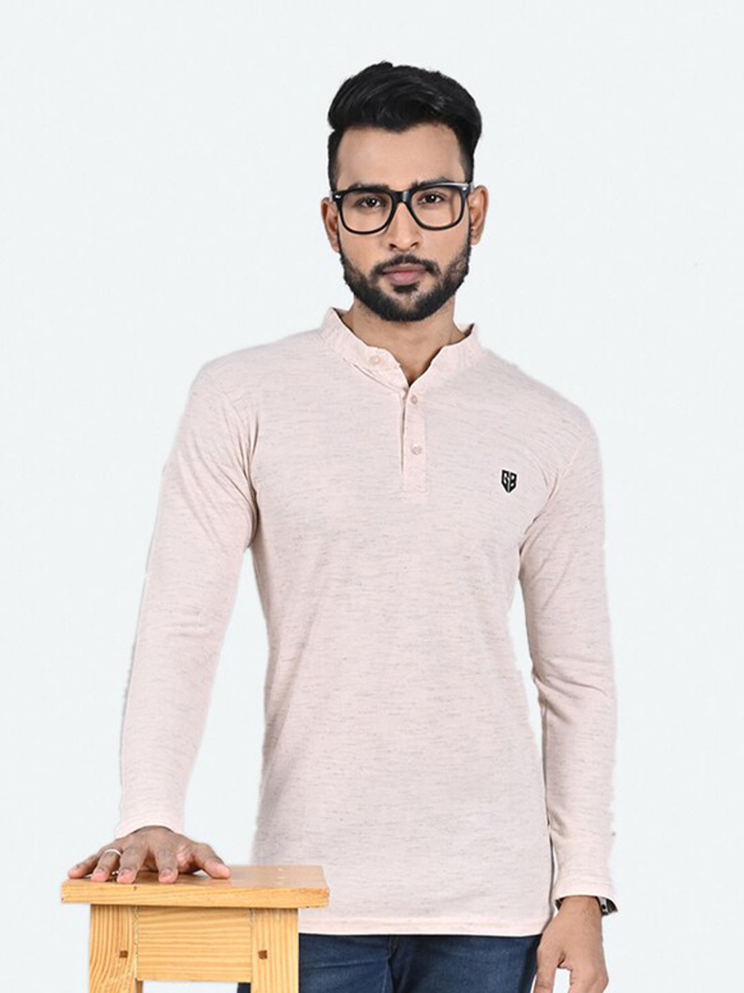 

GAME BEGINS Henley Neck Pure Cotton T-shirt, Beige