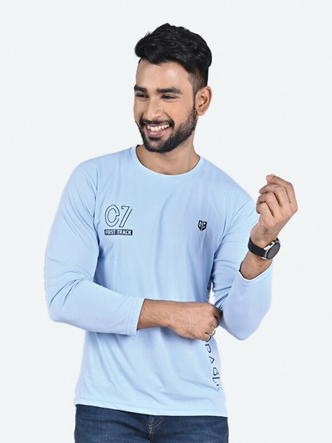 

GAME BEGINS Typography Printed Long Sleeves T-shirt, Blue