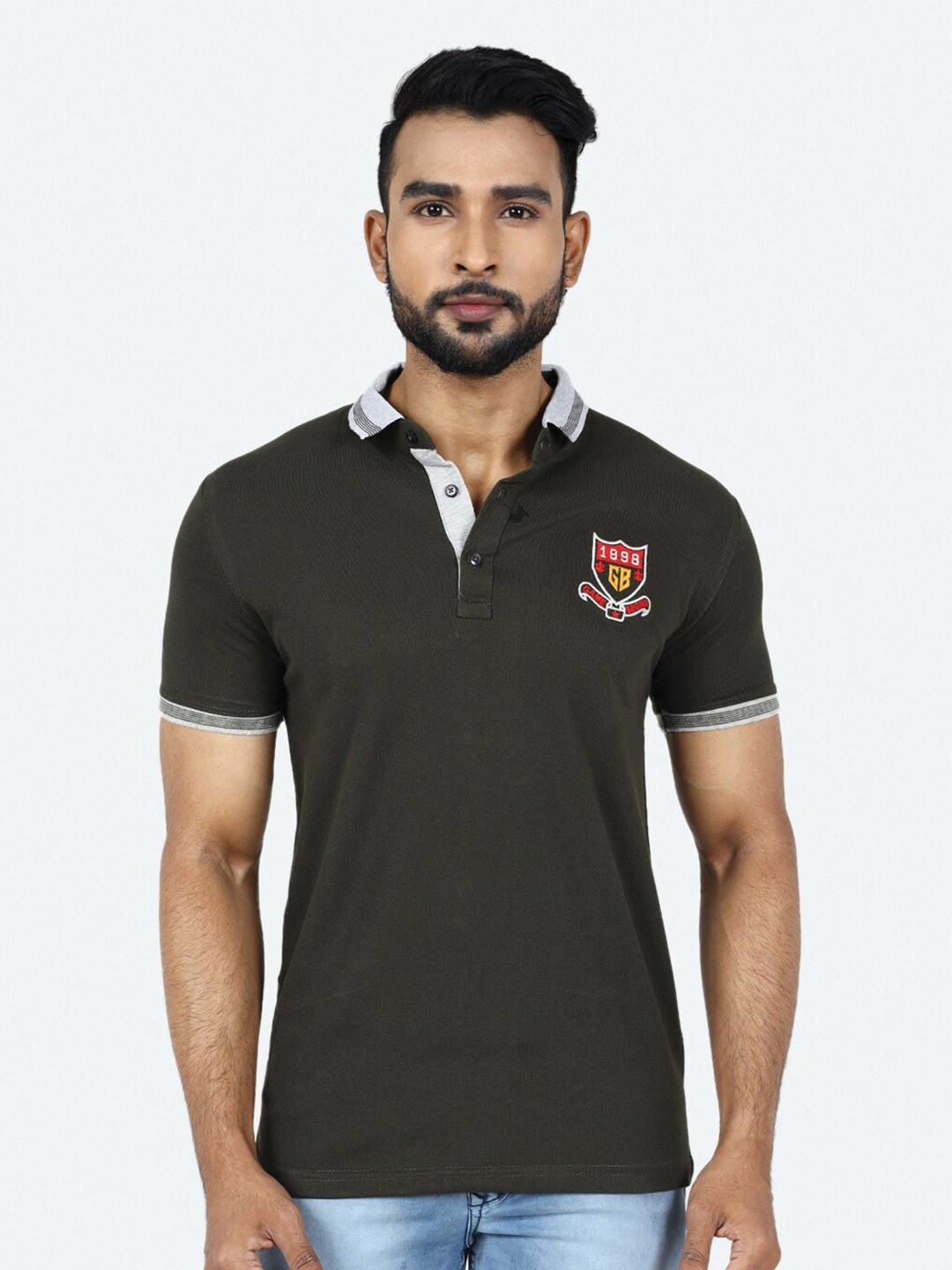 

GAME BEGINS Polo Collar Pure Cotton T-Shirt, Green
