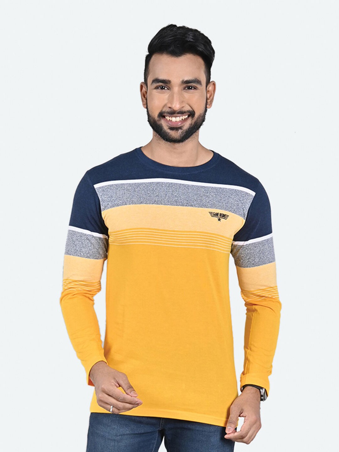 

GAME BEGINS Coloblocked Pure Cotton T-shirt, Yellow