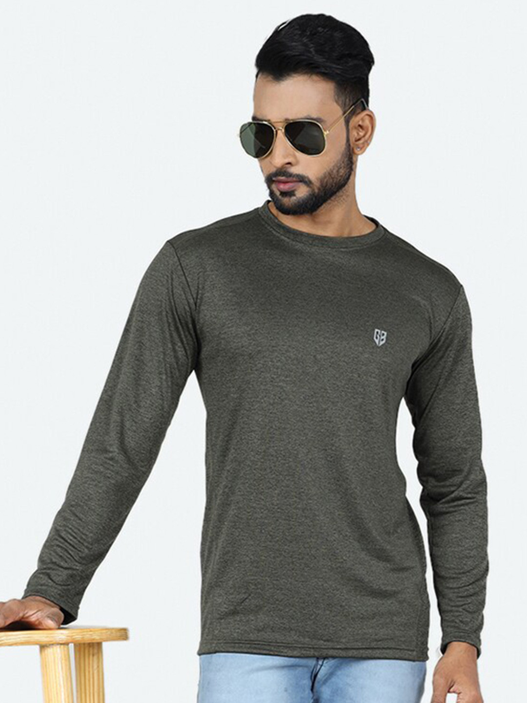 

GAME BEGINS Round Neck Full Sleeves T-Shirt, Olive