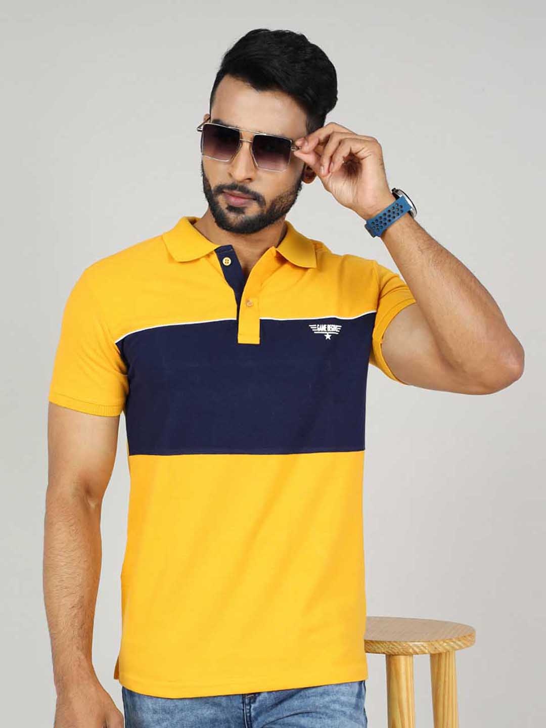 

GAME BEGINS Colourblocked Polo Collar Pure Cotton T-shirt, Yellow