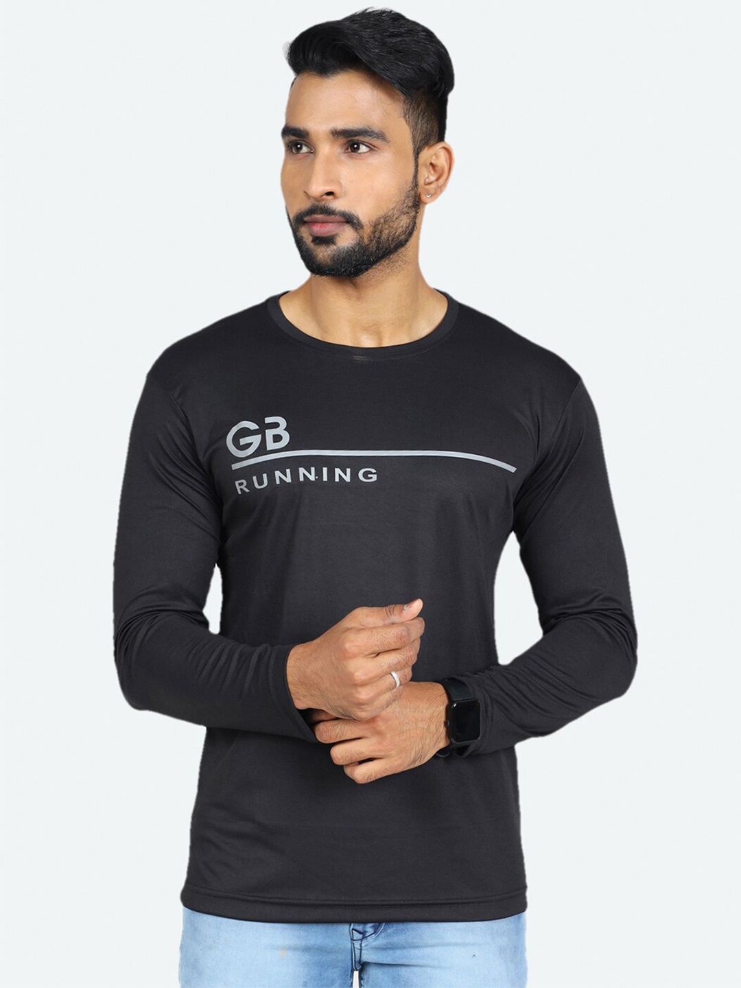 

GAME BEGINS Typography Printed Round Neck T-Shirt, Black