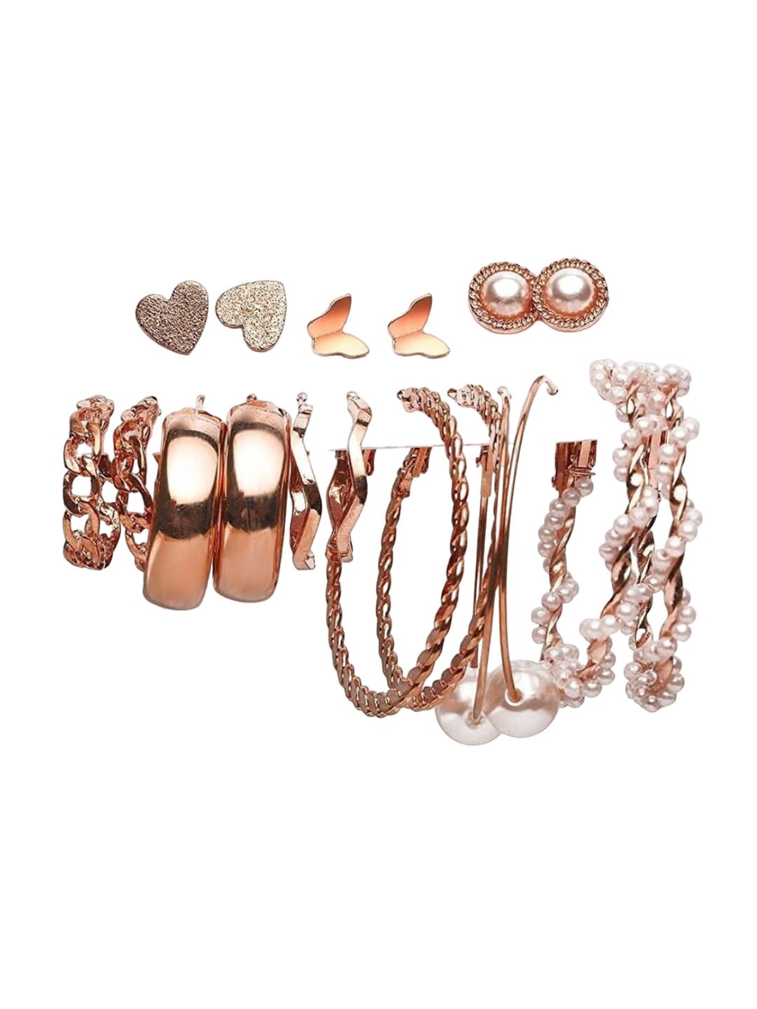 

ANNA CREATIONS Set Of 9 Rose Gold-Plated Contemporary Pearls Stud Earrings
