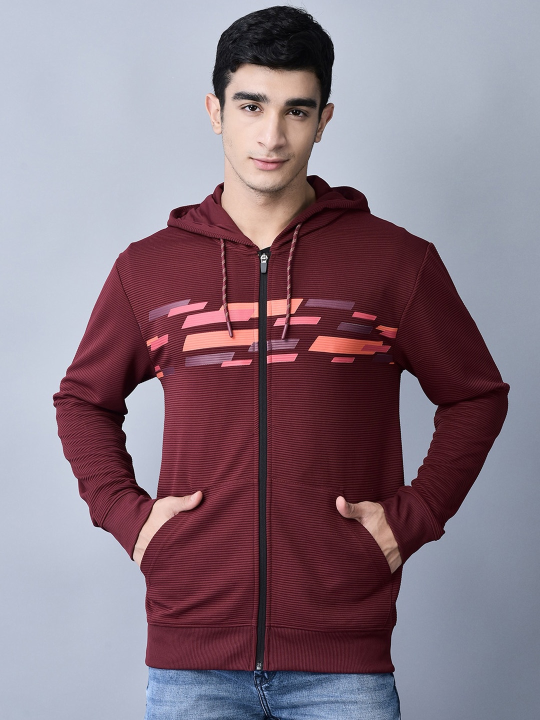 

Shiv Naresh Geometric Printed Hooded Sporty Jacket, Red