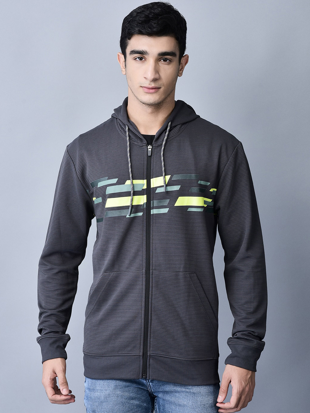 

Shiv Naresh Geometric Printed Hooded Sporty Jacket, Grey