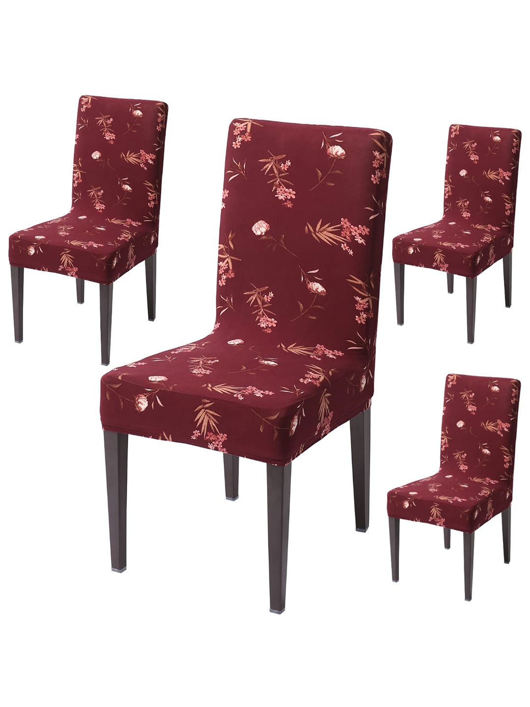 

HOKIPO 4-Piece Maroon &White Printed Stretchable Chair Covers