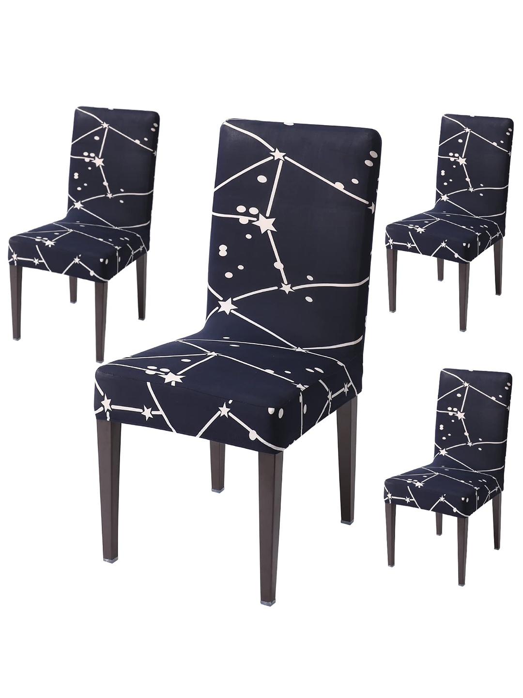 

HOKIPO 4-Piece Navy Blue& White Printed Stretchable Chair Covers