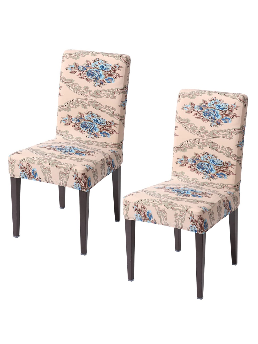 

HOKIPO 2-Piece Beige & Blue Printed Stretchable Chair Covers