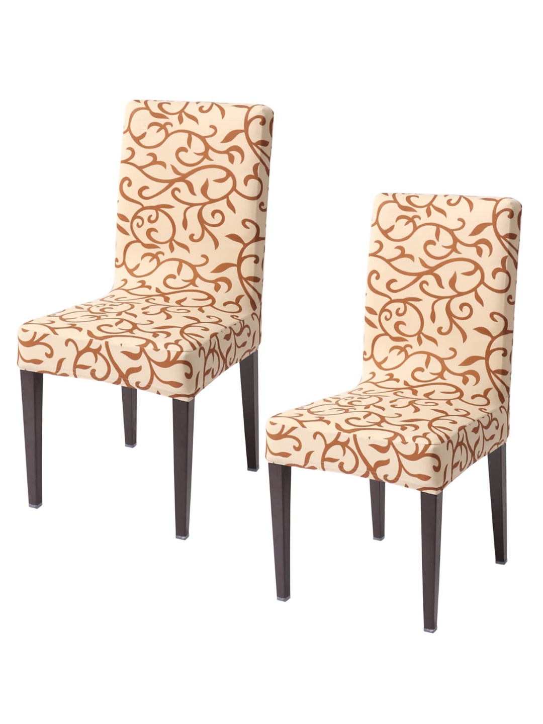 

HOKIPO 2-Piece Beige & Brown Printed Stretchable Chair Covers